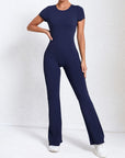 Short Sleeve Open-Back Scrunch Bum Jumpsuit