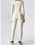 BEIGE SQUARE NECK LONG SLEEVE JUMPSUIT - Amber & Ivy