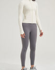 BEIGE WHITE ZIPPER JACKET - Amber & Ivy