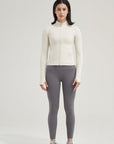 BEIGE WHITE ZIPPER JACKET - Amber & Ivy
