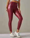 RED HIGH WAIST LEATHER LEGGINGS - Amber & Ivy