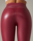 RED HIGH WAIST LEATHER LEGGINGS - Amber & Ivy