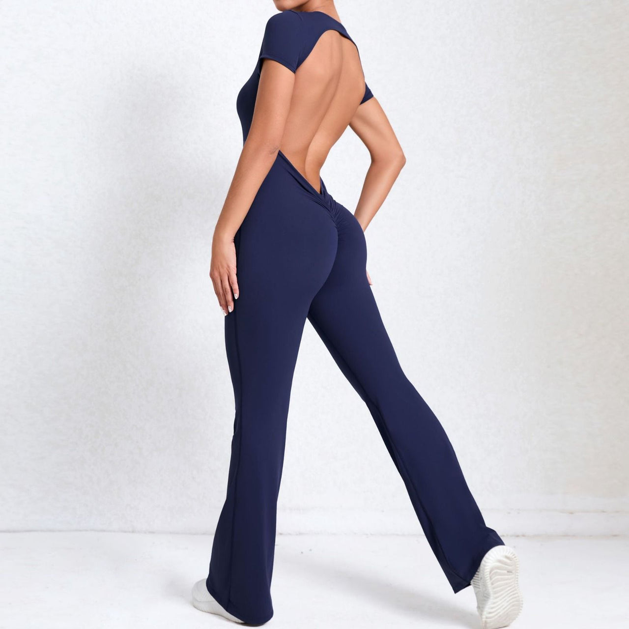 Short Sleeve Open-Back Scrunch Bum Jumpsuit