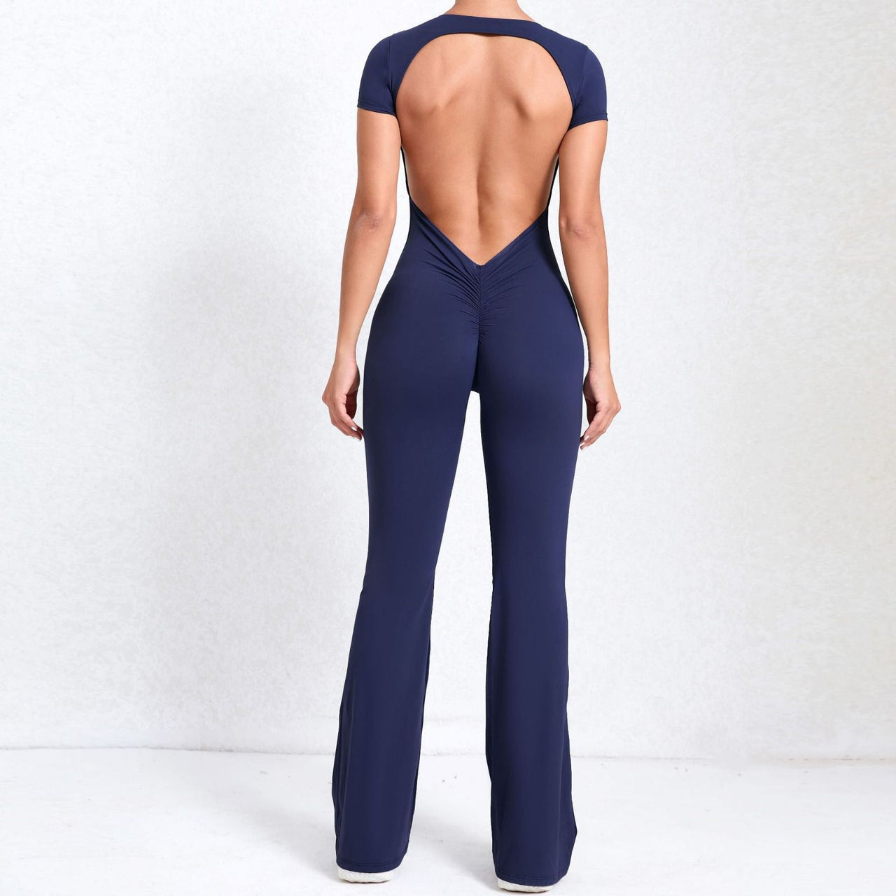 Short Sleeve Open-Back Scrunch Bum Jumpsuit