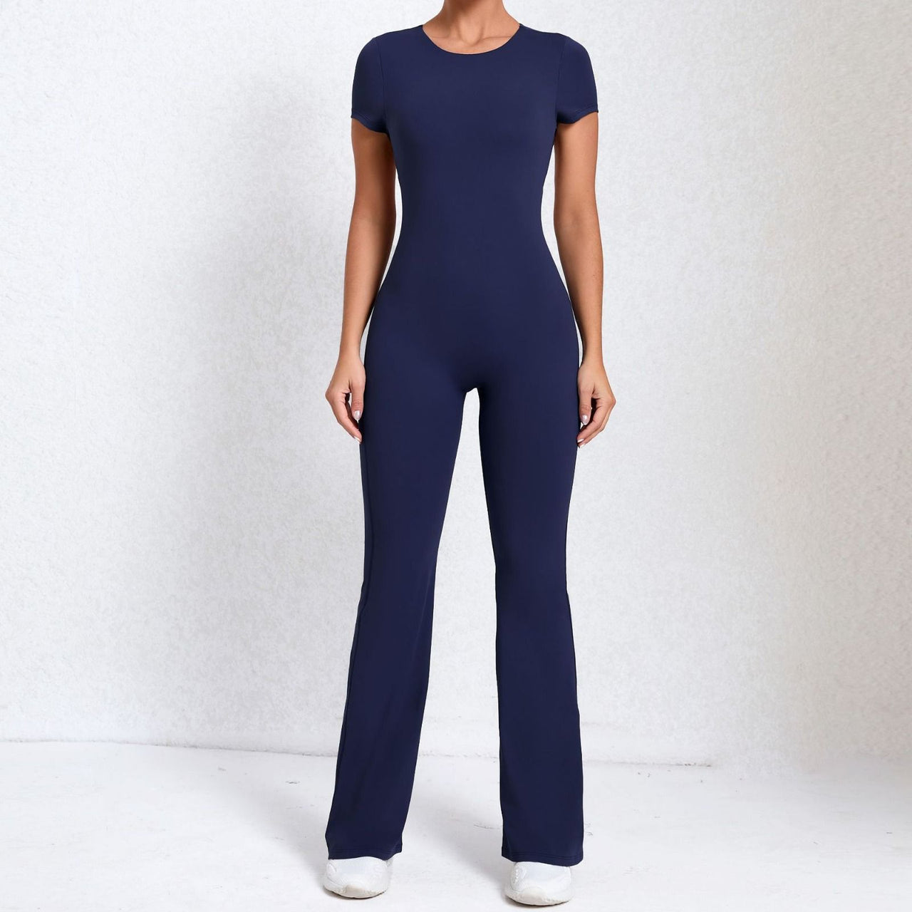 Short Sleeve Open-Back Scrunch Bum Jumpsuit