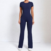 Thumbnail for Short Sleeve Open-Back Scrunch Bum Jumpsuit