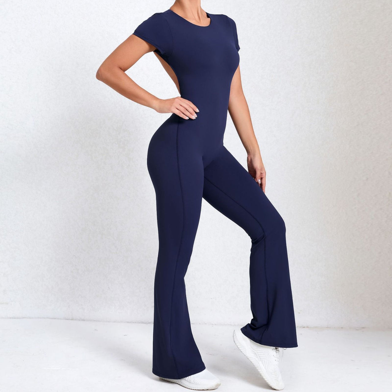 Short Sleeve Open-Back Scrunch Bum Jumpsuit