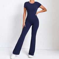 Thumbnail for Short Sleeve Open-Back Scrunch Bum Jumpsuit