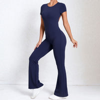 Thumbnail for Short Sleeve Open-Back Scrunch Bum Jumpsuit