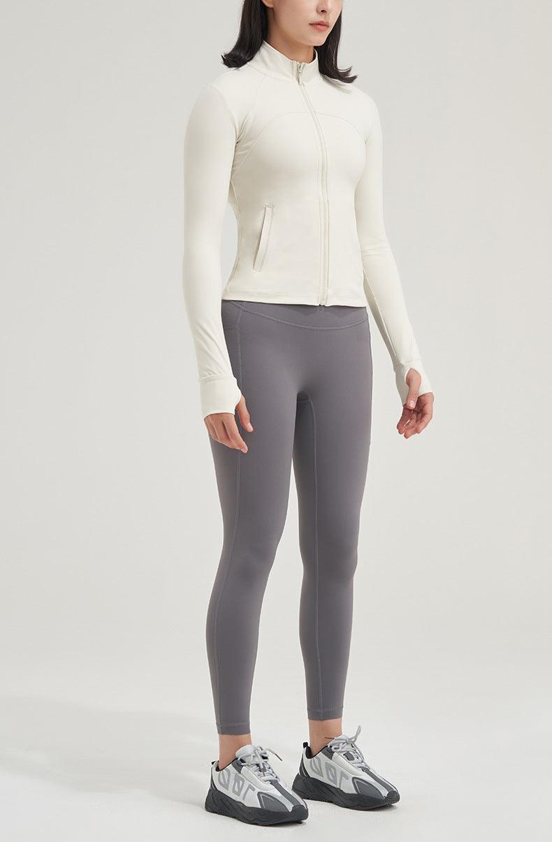 BEIGE WHITE ZIPPER JACKET - Amber &amp; Ivy