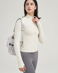 BEIGE WHITE ZIPPER JACKET - Amber & Ivy