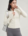 BEIGE WHITE ZIPPER JACKET - Amber & Ivy
