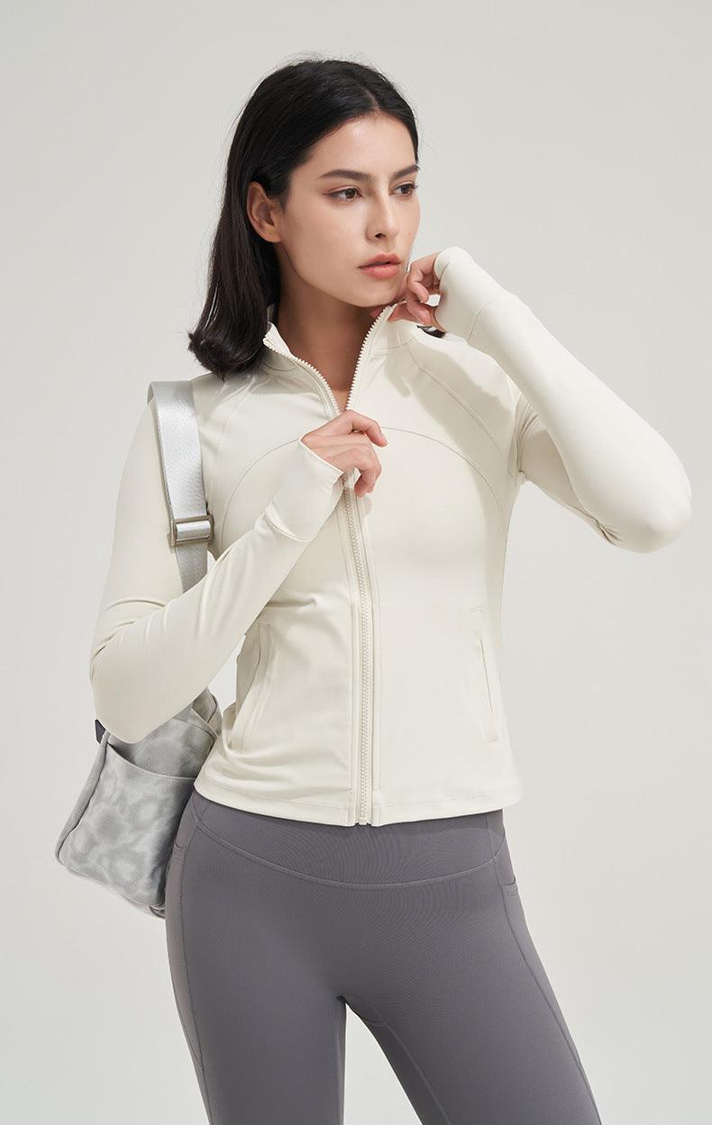 BEIGE WHITE ZIPPER JACKET - Amber & Ivy